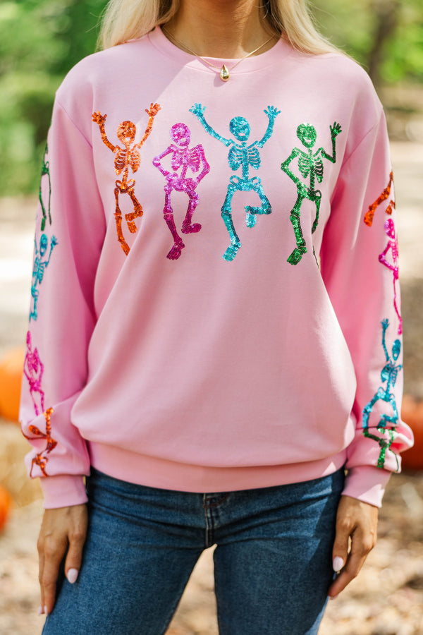 Sweet & Spooky Pink Sequin Skeleton Sweatshirt