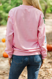 Sweet & Spooky Pink Sequin Skeleton Sweatshirt