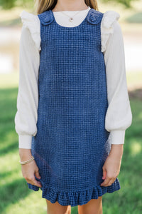 Girls: Lasting Light Navy Tweed Dress