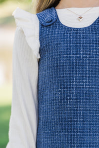 Girls: Lasting Light Navy Tweed Dress
