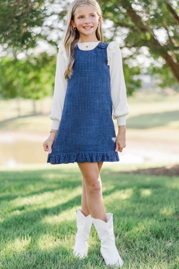 Girls: Lasting Light Navy Tweed Dress