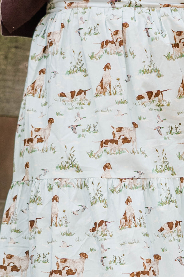Getting Close Light Blue Toile Midi Skirt