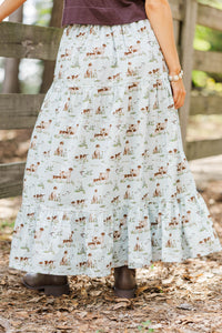 Getting Close Light Blue Toile Midi Skirt