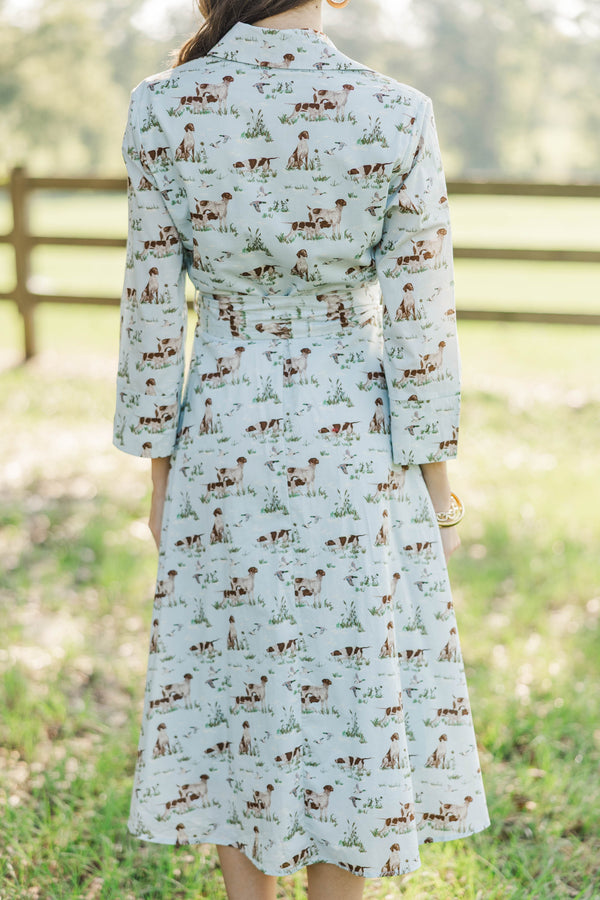 About Time Light Blue Toile Midi Dress