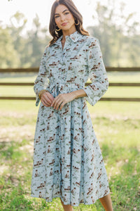 About Time Light Blue Toile Midi Dress