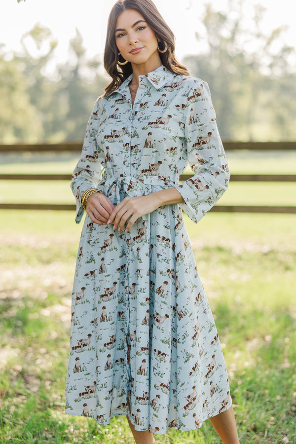 About Time Light Blue Toile Midi Dress