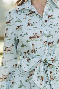 About Time Light Blue Toile Midi Dress