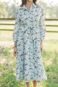 About Time Light Blue Toile Midi Dress