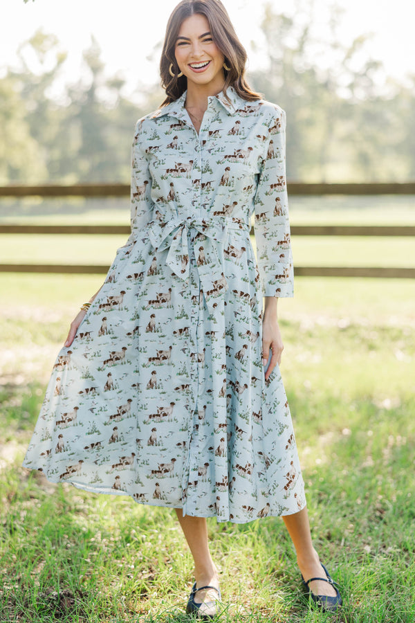 About Time Light Blue Toile Midi Dress