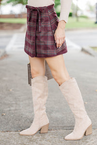 Fall Mood Burgundy Plaid Wrap Skort