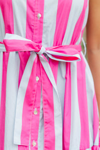 Meant To Be Here Light Blue Striped Midi Dress