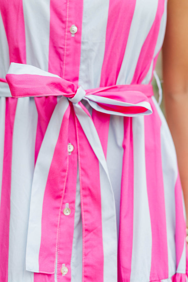 Meant To Be Here Light Blue Striped Midi Dress