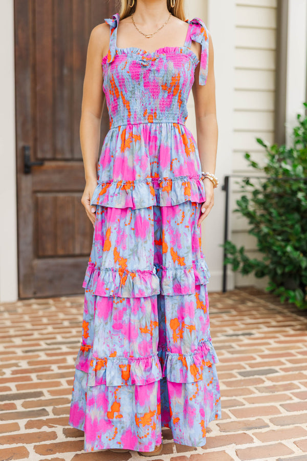 Leaning Into Good Blue Floral Midi Dress