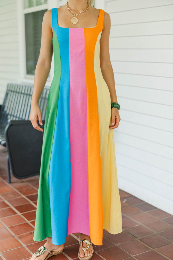 Those Were The Days Multicolor Striped Midi Dress