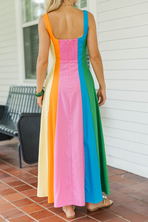 Those Were The Days Multicolor Striped Midi Dress