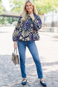 Worth The Talk Navy Abstract Blouse