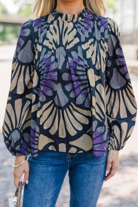 Worth The Talk Navy Abstract Blouse