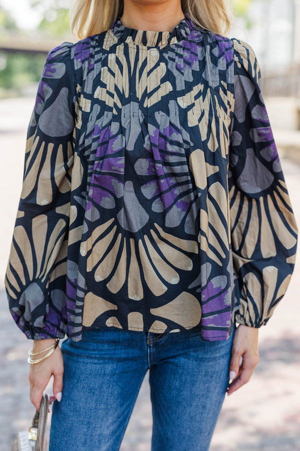 Worth The Talk Navy Abstract Blouse