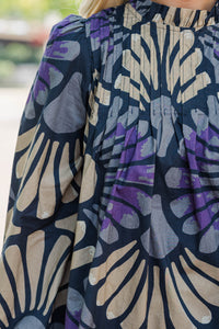 Worth The Talk Navy Abstract Blouse