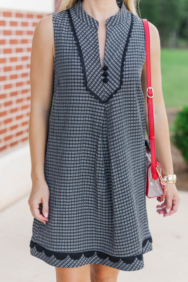 Can't Keep Up Black Gingham Dress