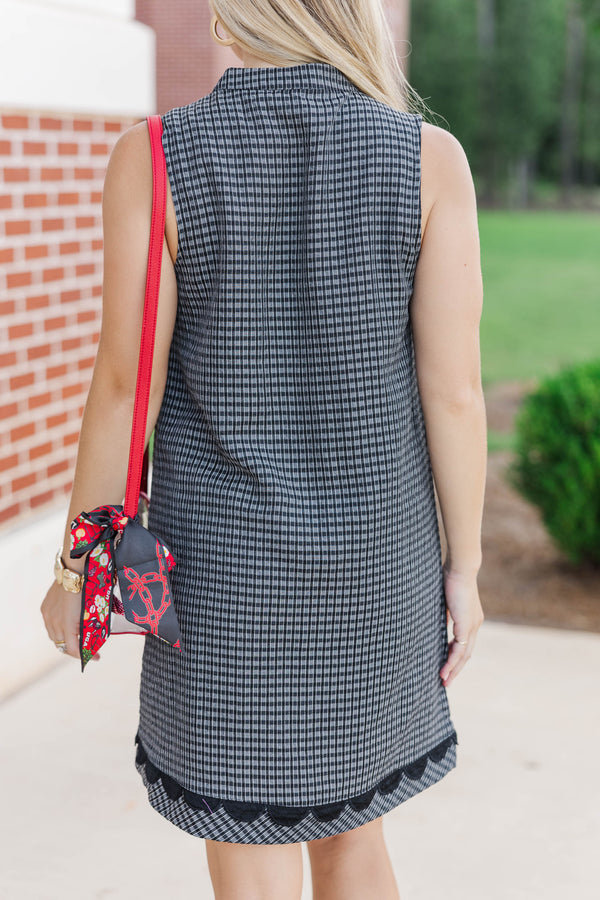 Can't Keep Up Black Gingham Dress