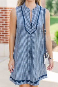 Can't Keep Up Navy Gingham Dress