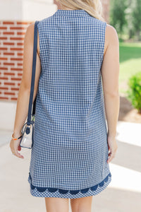 Can't Keep Up Navy Gingham Dress