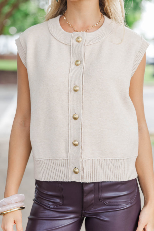 Daily Wear Taupe Sleeveless Cardigan