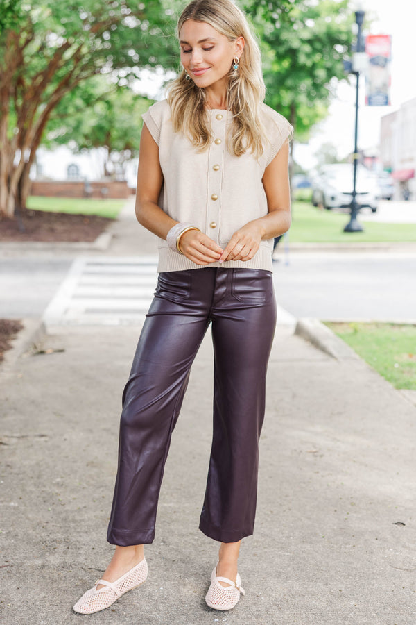 Daily Wear Taupe Sleeveless Cardigan