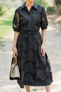 Checked In Black Crochet Midi Dress