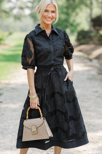 Checked In Black Crochet Midi Dress