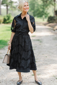 Checked In Black Crochet Midi Dress