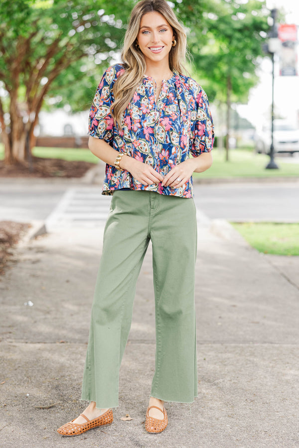 Finders Keepers Navy Floral Blouse