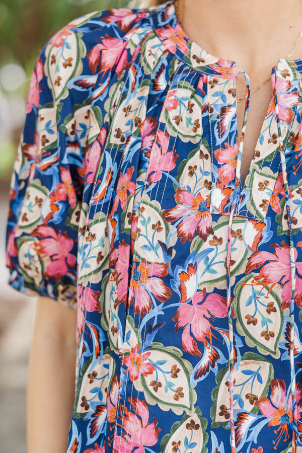Finders Keepers Navy Floral Blouse