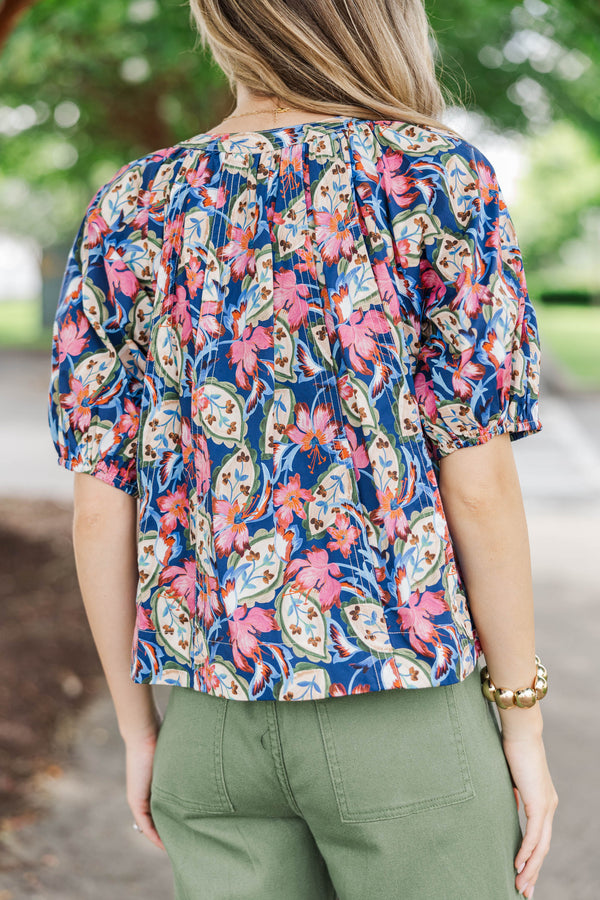 Finders Keepers Navy Floral Blouse