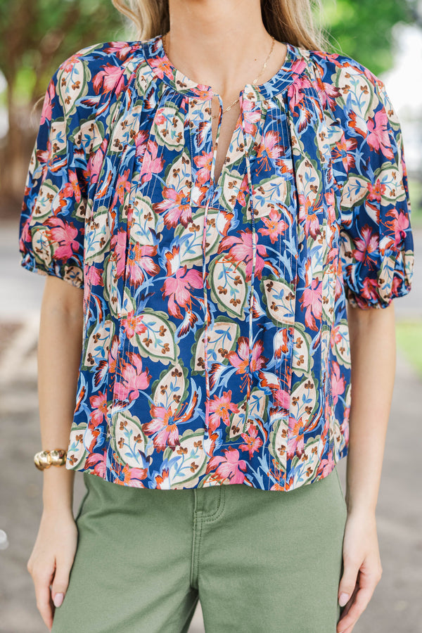 Finders Keepers Navy Floral Blouse