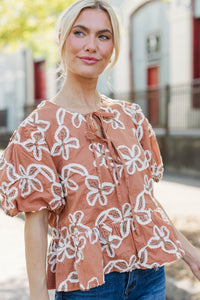 Gallery View Orange Embroidered Floral Blouse