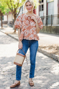 Gallery View Orange Embroidered Floral Blouse