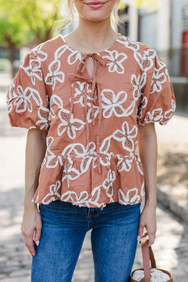 Gallery View Orange Embroidered Floral Blouse