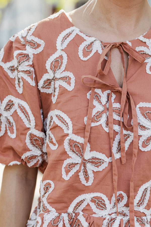 Gallery View Orange Embroidered Floral Blouse