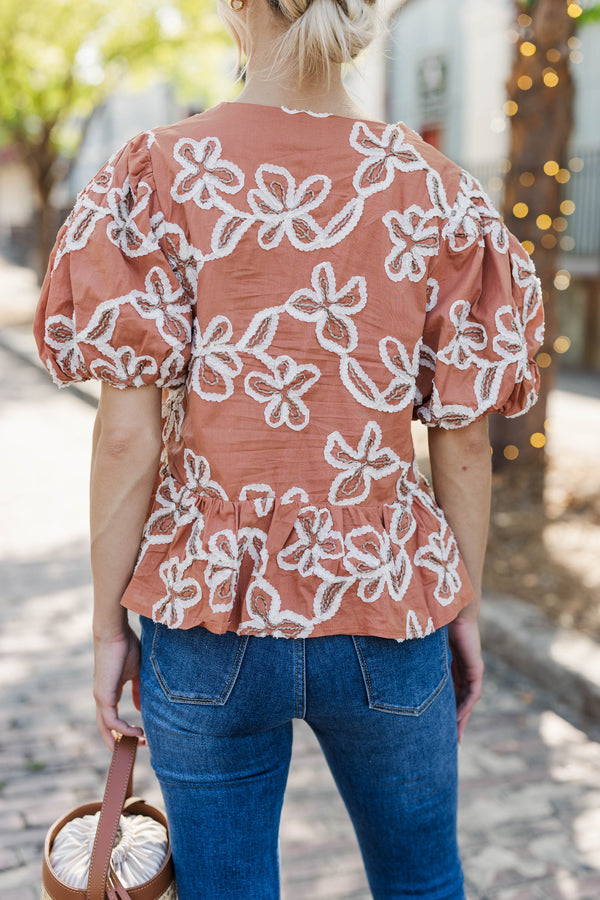 Gallery View Orange Embroidered Floral Blouse