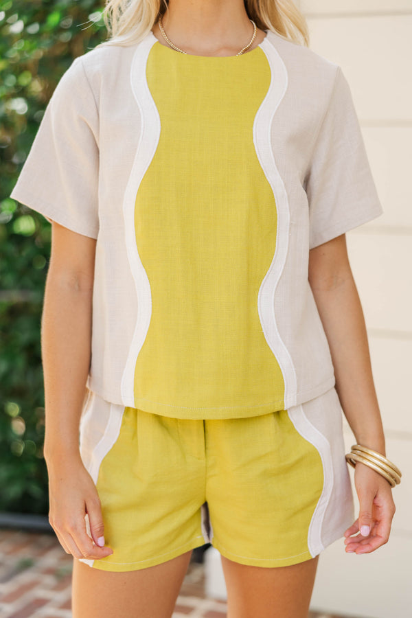 Count Her In Chartreuse Colorblock Blouse