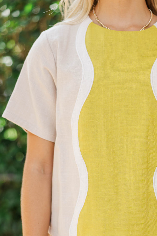 Count Her In Chartreuse Colorblock Blouse