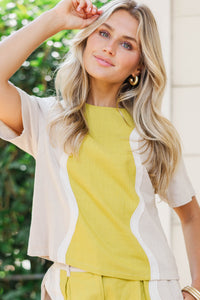 Count Her In Chartreuse Colorblock Blouse
