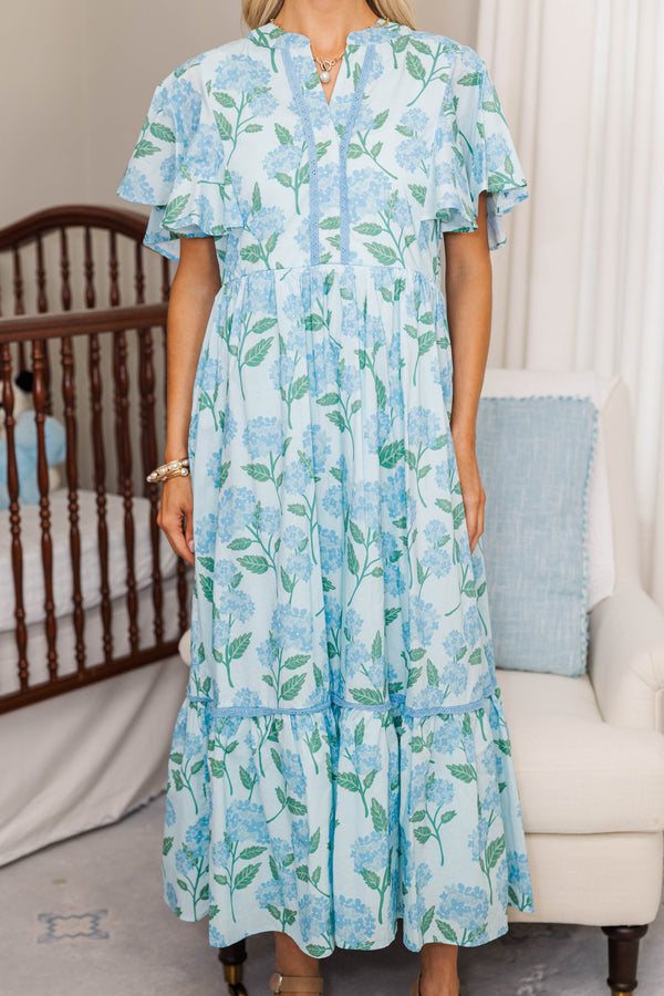 NURSING COLLECTION: Delicate Daze Light Blue Floral Midi Dress