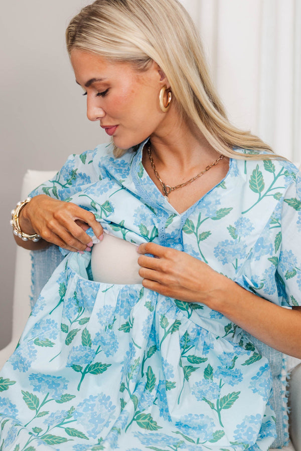 NURSING COLLECTION: Delicate Daze Light Blue Floral Midi Dress