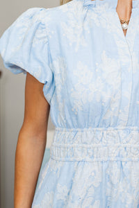NURSING COLLECTION: Let's Get Going Light Blue Embroidered Dress