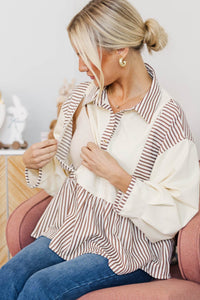 NURSING COLLECTION: Cozy Collective Brown Striped Blouse