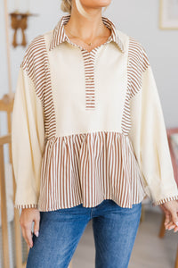 NURSING COLLECTION: Cozy Collective Brown Striped Blouse
