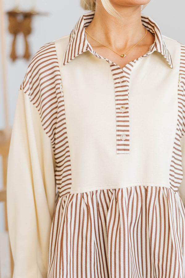 NURSING COLLECTION: Cozy Collective Brown Striped Blouse